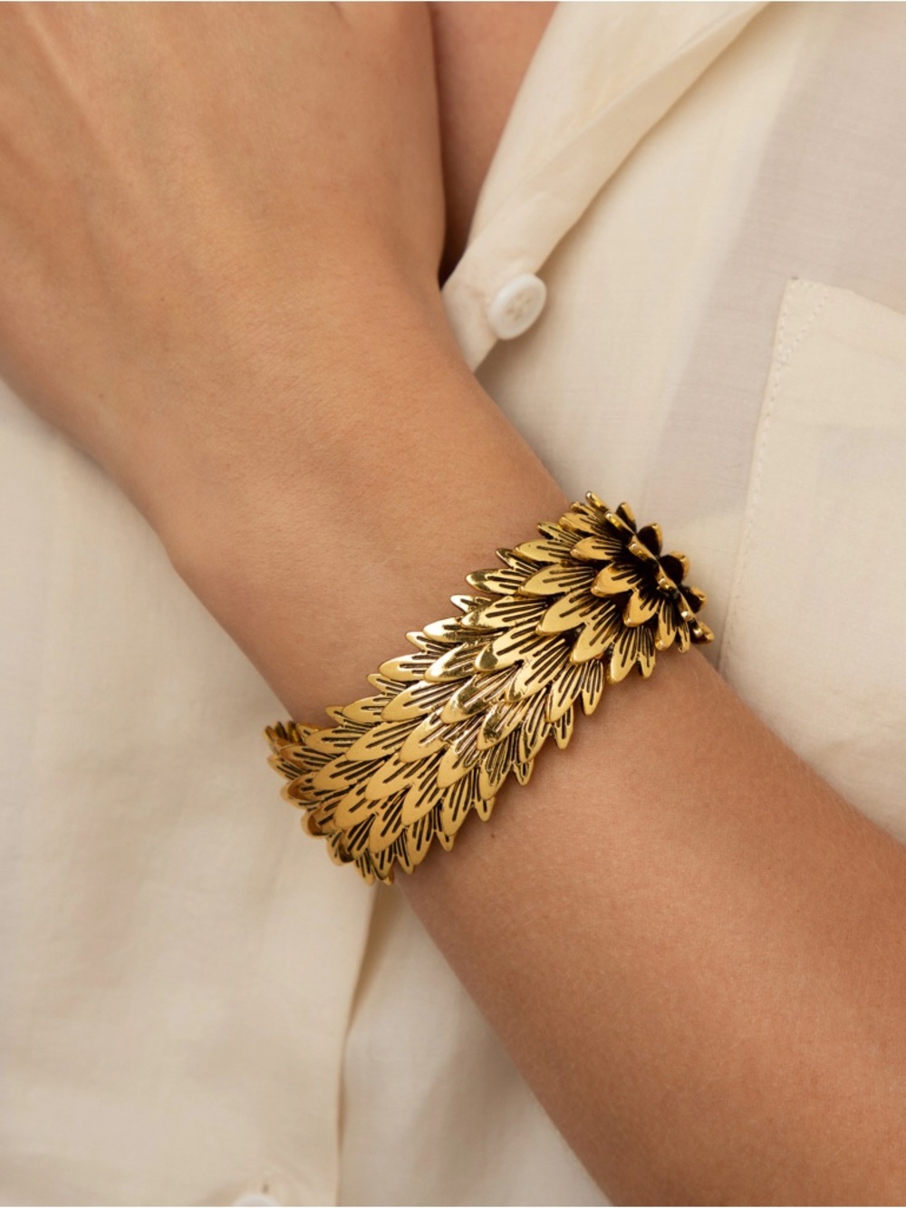 Gold Floral Petal Bracelet -  Jewelry
